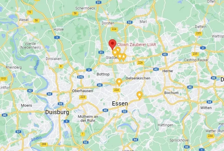 Einsatzgebiet Clown Zauberer und Kinderzauberer LIAR in NRW – Karte