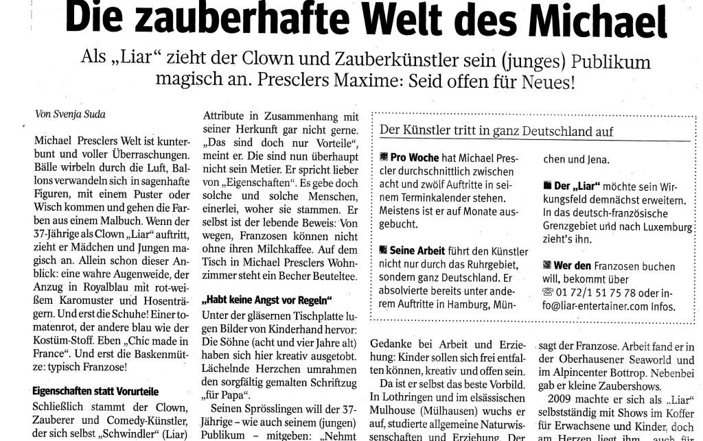 Article de journal Zauberhafte Welt