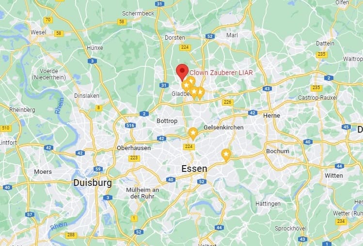 Karte: Clown Zauberer LIAR aus Gladbeck und sein Einsatzgebiet